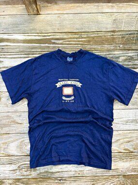 Vintage 90s Karl Kani Jeans Embroidered Metal Plate Logo Hip Hop T Shirt XL Navy